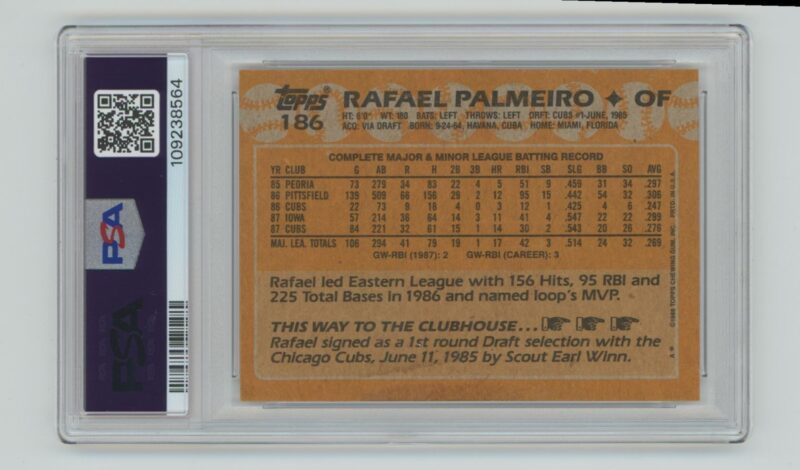 1988 TOPPS RAFAEL PALMEIRO ST GRADE FROM ORIGINAL GUM PSA 8 CHICAGO CUBS #186 - Image 3