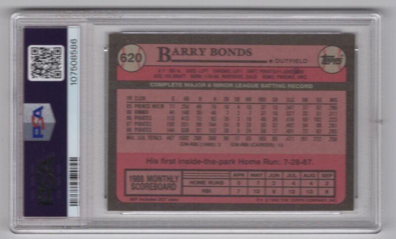1989 TOPPS BARRY BONDS 107508586 PSA 9 PITTSBURGH PIRATES #620 - Image 3