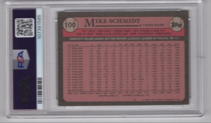 1989 TOPPS MIKE SCHMIDT 20.00 6 PHILADELPHIA PHILLIES #100 - Image 3