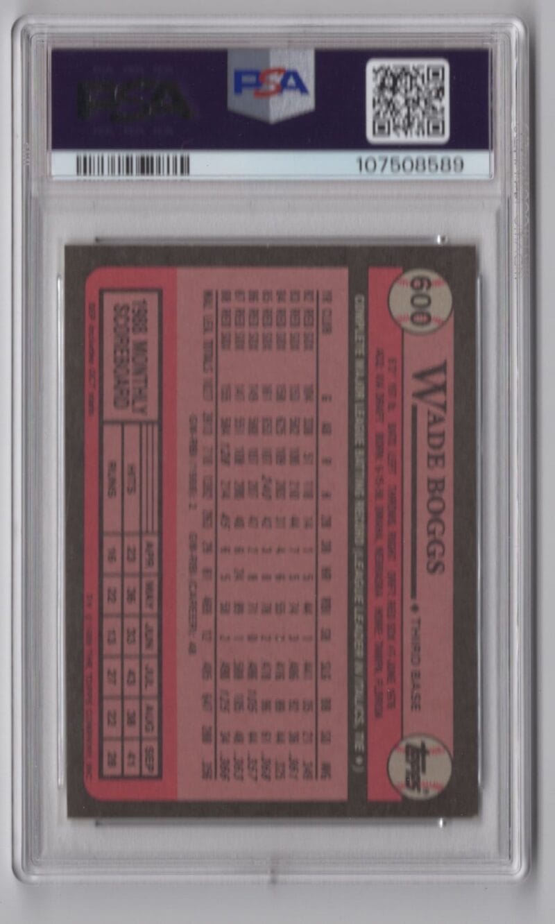 1989 TOPPS WADE BOGGS PSA 8 BOSTON RED SOX #600 - Image 3