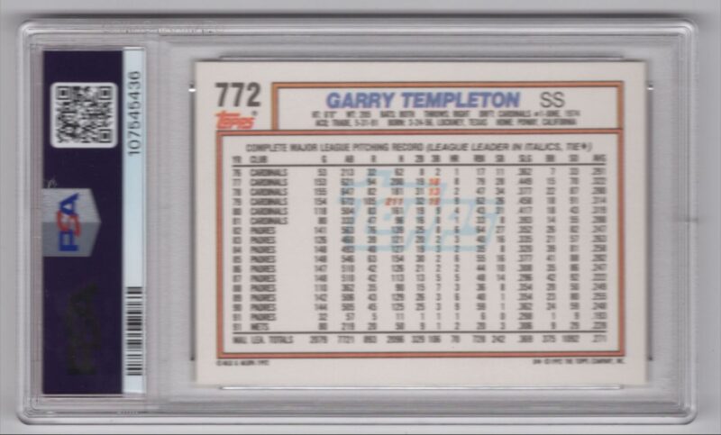 1992 TOPPS GARRY TEMPLETON PSA 8 NEW YORK METS #772 POP 1 ONLY 5 HIGHER - Image 3