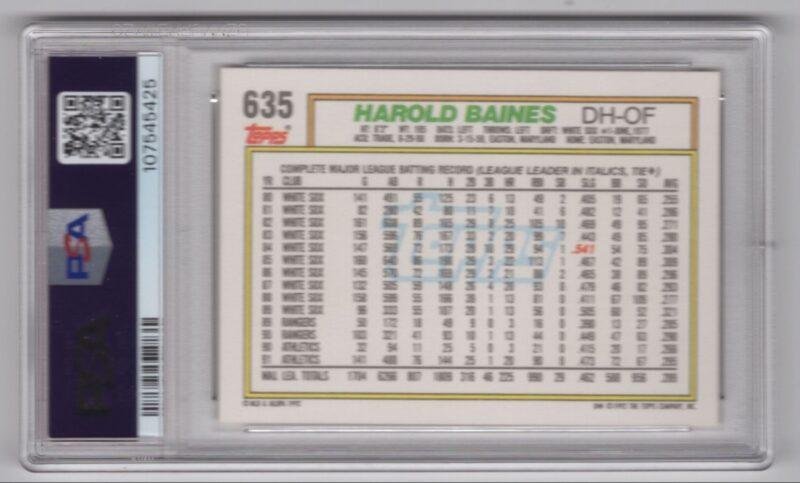 1992 TOPPS HAROLD BAINES PSA 9 OAKLAND ATHLETICS #635 POP 45 - Image 3