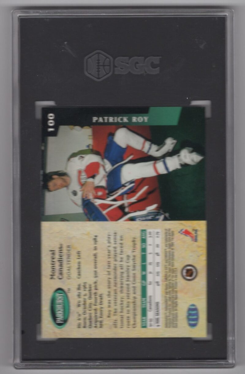 1993 94 PARKHURST 3 15 PATRICK ROY SGC 9 MONTREAL CANADIENS 100 POP 1 286685185851 2