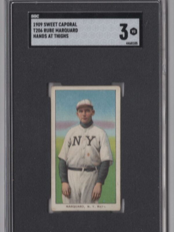 1909 SWEET CAPORAL WHITE BORDER RUBE MARQUARD SGC 3 NEW YORK HANDS AT THIGHS
