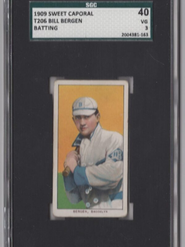 1909 SWET CAPORAL T206 BILL BERGEN SGC 3 BROOKLYN BATTING