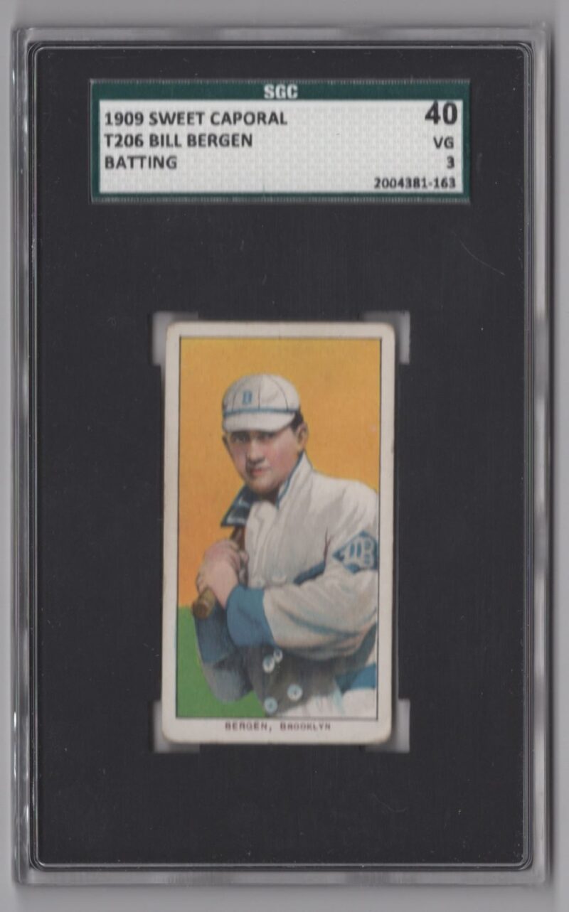 1909 SWET CAPORAL T206 BILL BERGEN SGC 3 BROOKLYN BATTING