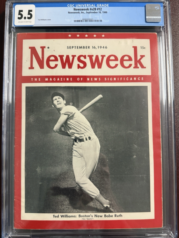 1946 Original Ted Williams Cover Newsweek Magazine CGC 5.5