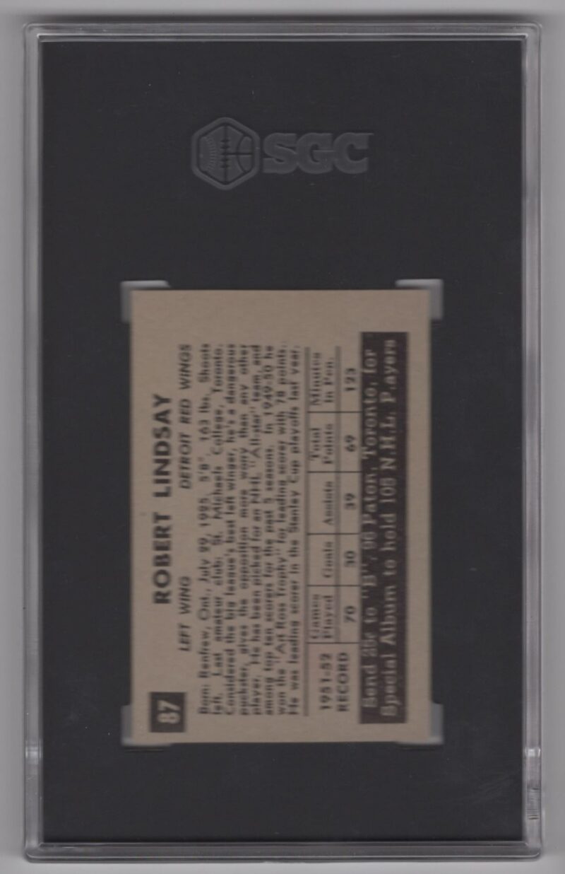 1952-53 PARKHURST TED LINDSAY SGC 5 DETROIT RED WINGS #87 POP: 6 - Image 3