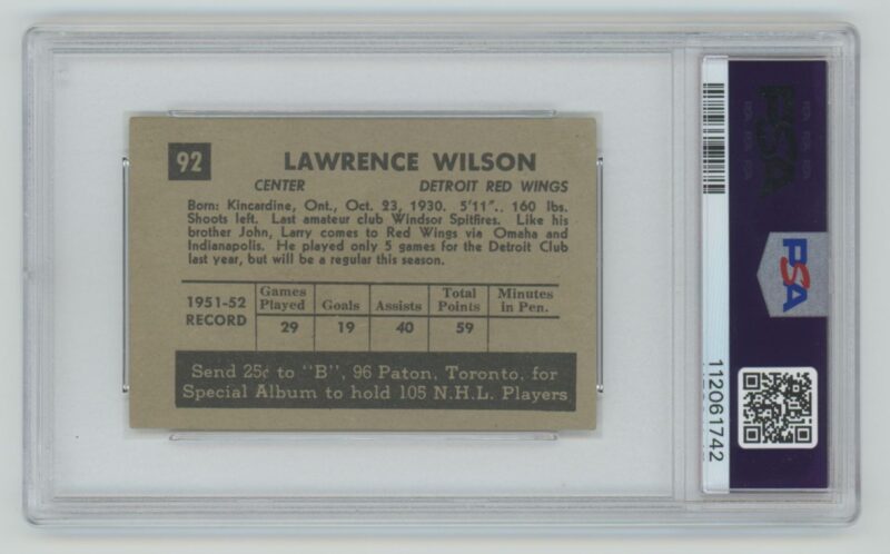 1952 53 VINTAGE HOCKEY LARRY WILSON ROOKIE PSA 1 DETROIT RED WINGS 92 286685205312 2