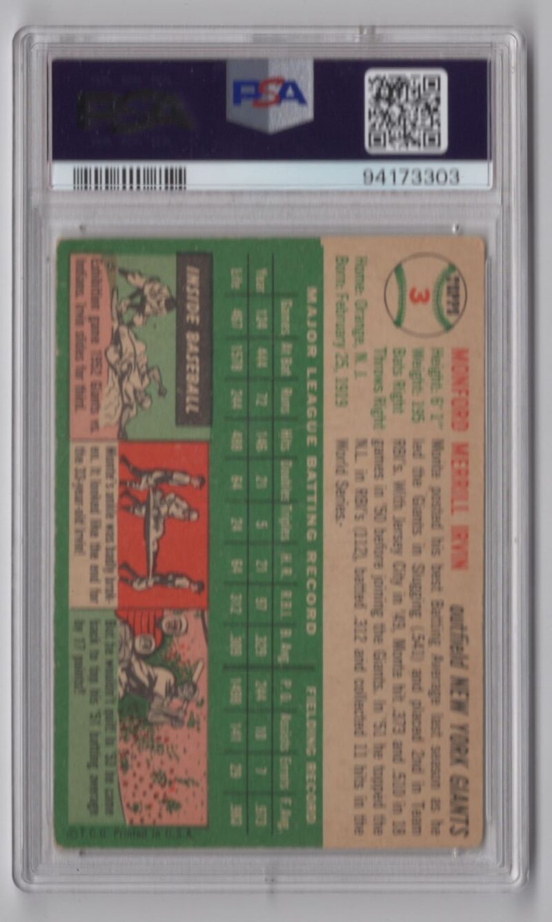 1954 TOPPS MONTE IRVIN AUTO PSA NEW YORK GIANTS #3 - Image 3