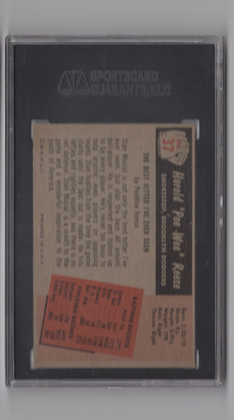 1955 BOWMAN 3-15 PEE WEE REESE SGC 5 BROOKLYN DODGERS #37 POP 65 - Image 3