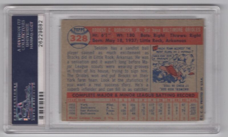 1957 TOPPS BROOKS ROBINSON ROOKIE AUTO PSA 4 BALTIMORE ORIOLES #328 RARE SIGNED - Image 3