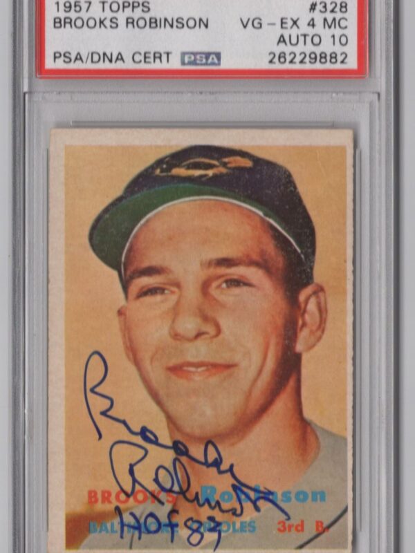 1957 TOPPS BROOKS ROBINSON ROOKIE AUTO PSA 4 BALTIMORE ORIOLES #328 RARE SIGNED