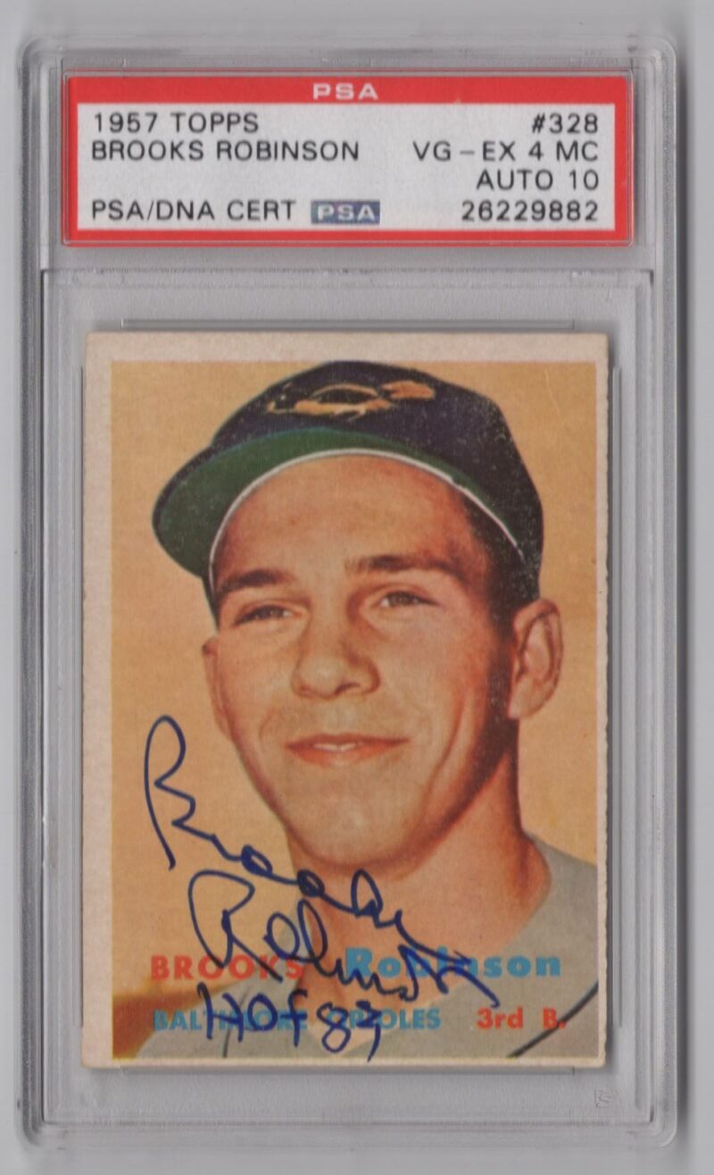 1957 TOPPS BROOKS ROBINSON ROOKIE AUTO PSA 4 BALTIMORE ORIOLES #328 RARE SIGNED