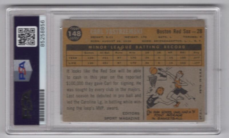 1960 3-15 CARL YASTRZEMSKI ROOKIE AUTO PSA 10 BOSTON RED SOX #148 GEM MT 10; - Image 3