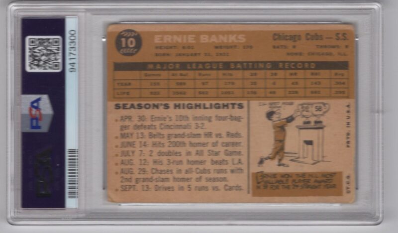 1960 TOPPS ERNIE BANKS AUTO PSA CHICAGO CUBS #10 HAND SIGNED AUTOGRAPH - Image 3