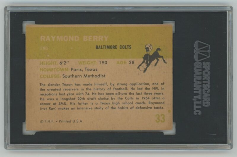 1961 FLEER RAYMOND BERRY AUTO PSA BALTIMORE COLTS #33 AUTHENTIC SIGNATURE - Image 3