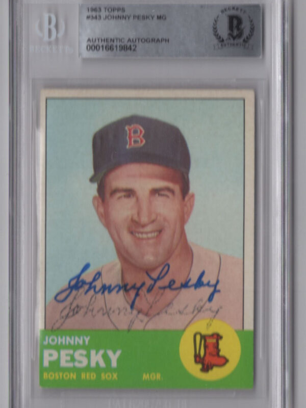 1963 TOPPS 3-15 JOHNNY PESKY AUTO BECKETT BOSTON RED SOX #343 AUTH.