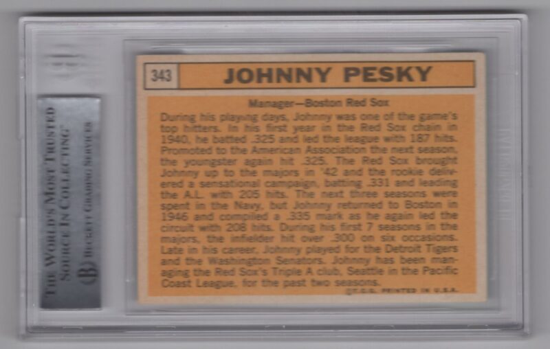 1963 TOPPS JOHNNY PESKY AUTO BECKETT BOSTON RED SOX 343 HAND SIGNED AUTOGRAPH 286512179812 2