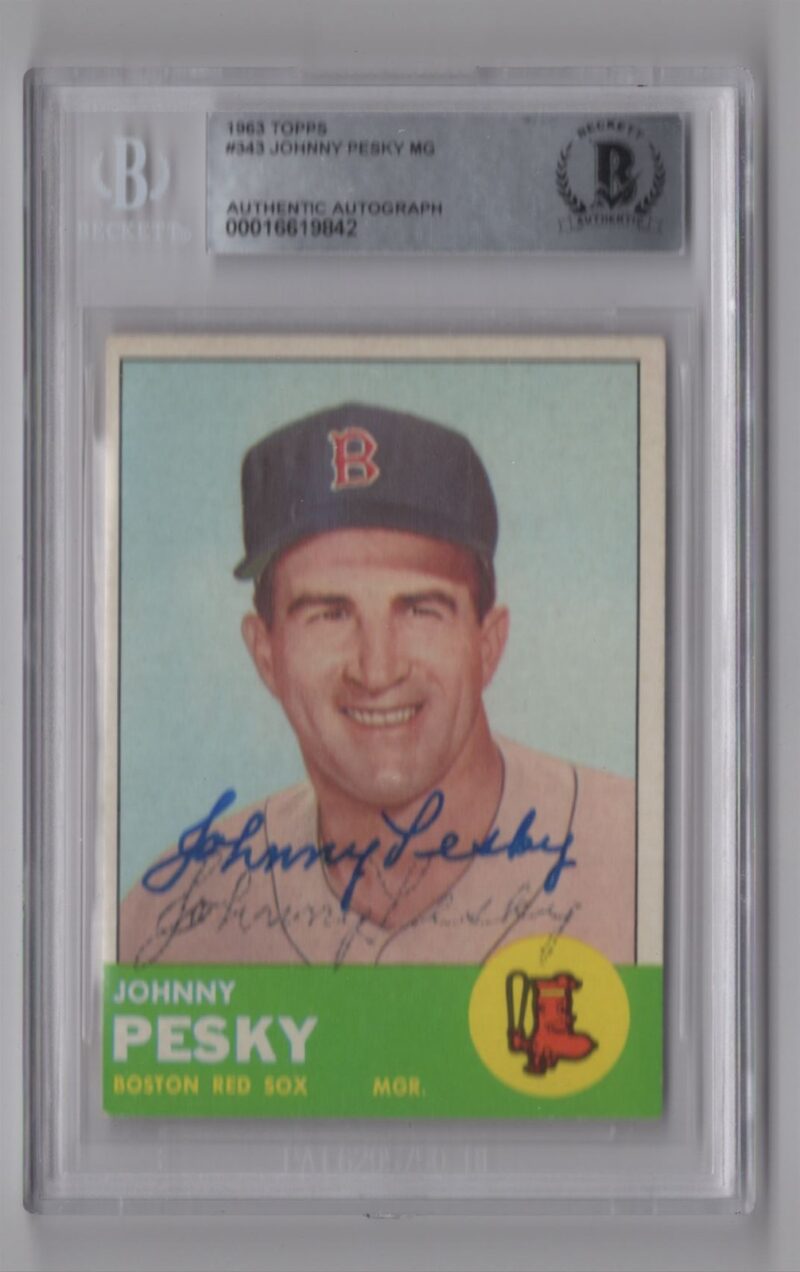 1963 TOPPS JOHNNY PESKY AUTO BECKETT BOSTON RED SOX 343 HAND SIGNED AUTOGRAPH 286512179812