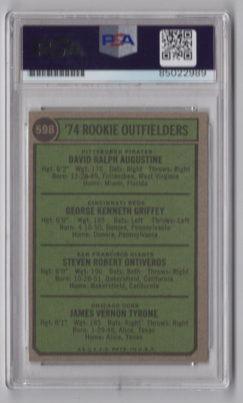 1974 3-15 ROOKIE OUTFIELDERS - DAVE AUGUSTINE/KEN GRIFFEY/STEVE ONTIVEROS/JIM - Image 3
