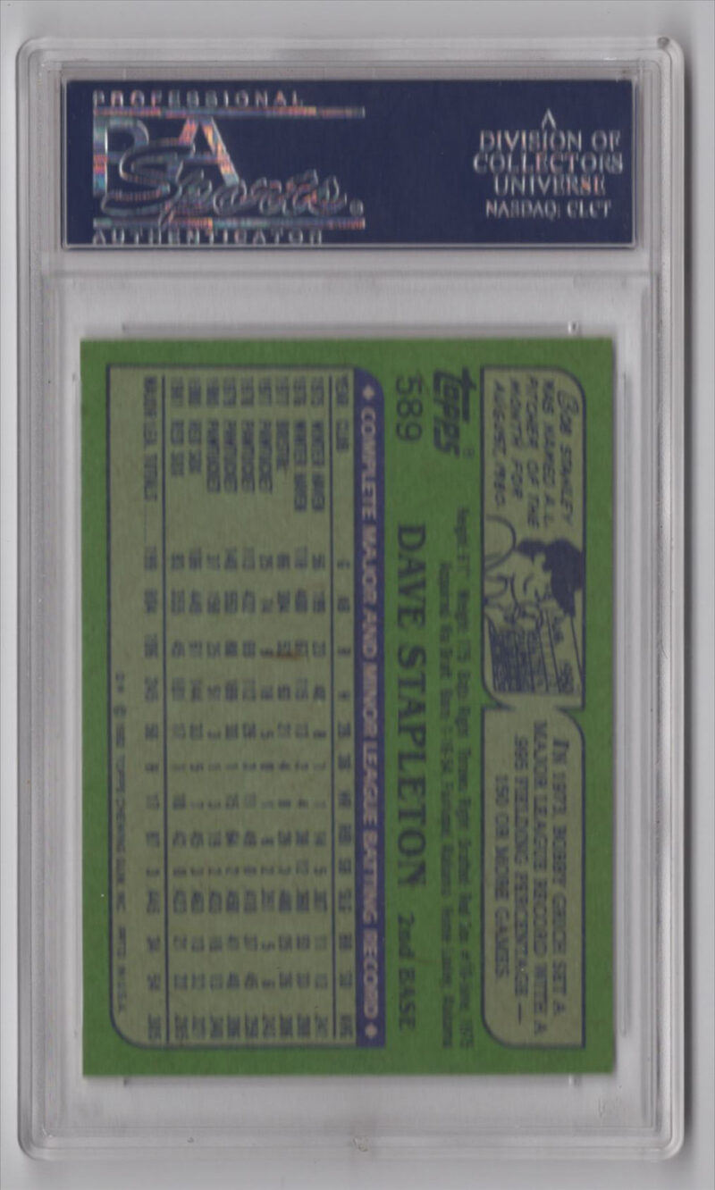 1982 TOPPS 3-15 DAVE STAPLETON PSA 8 BOSTON RED SOX #589 POP 6 - Image 3