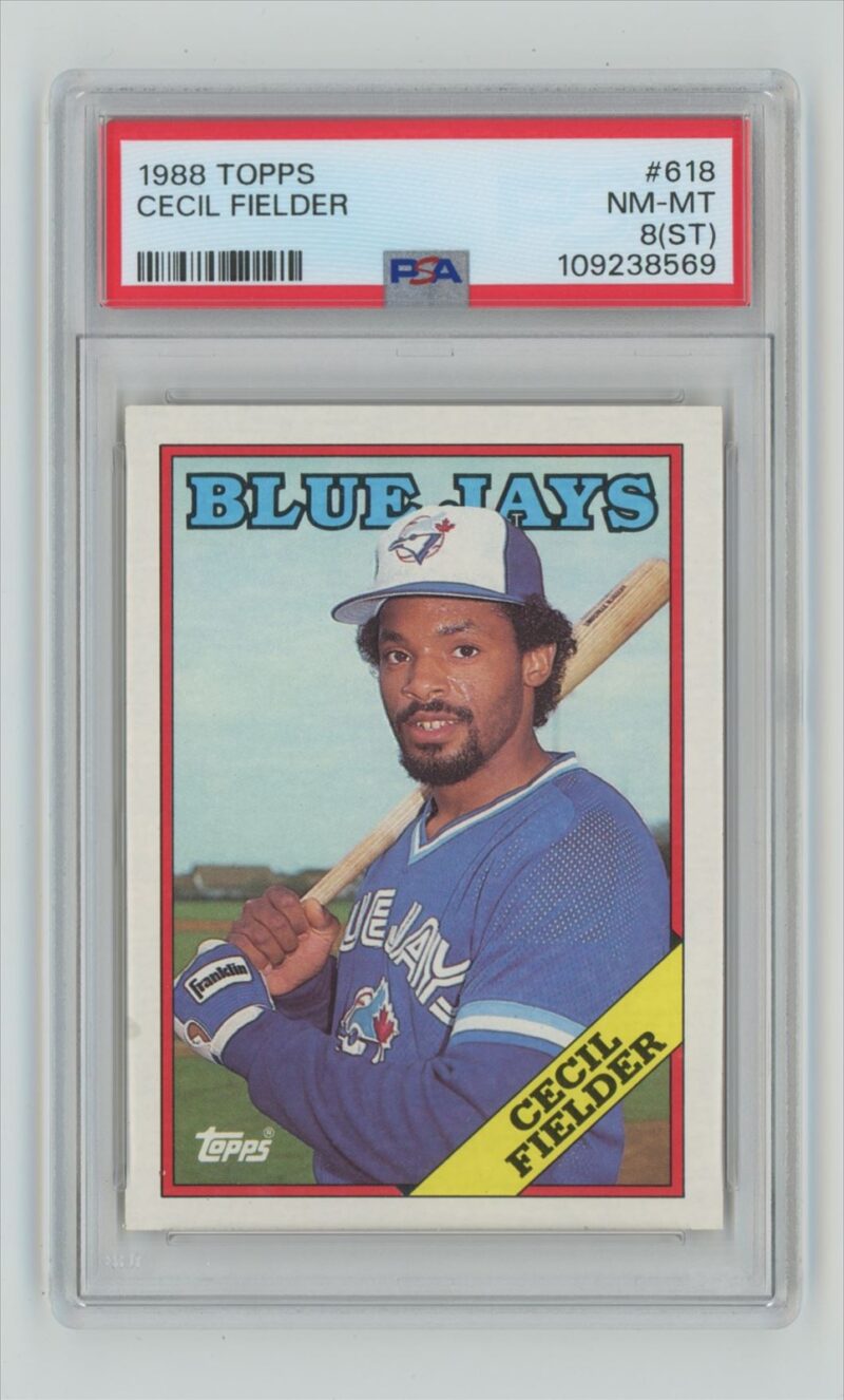1988 TOPPS CECIL FIELDER PSA 8 TORONTO BLUE JAYS #618 POP 13, TOTAL POP 67