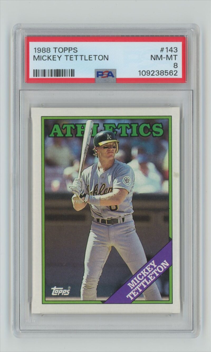 1988 TOPPS MICKEY TETTLETON PSA 8 OAKLAND ATHLETICS #143 POP 2, ONLY 12 HIGHER