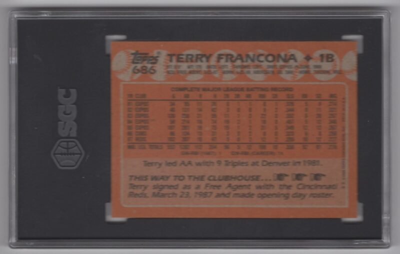 1988 TOPPS TERRY FRANCONA ROOKIE SGC 9 CINCINNATI REDS #686 - Image 3