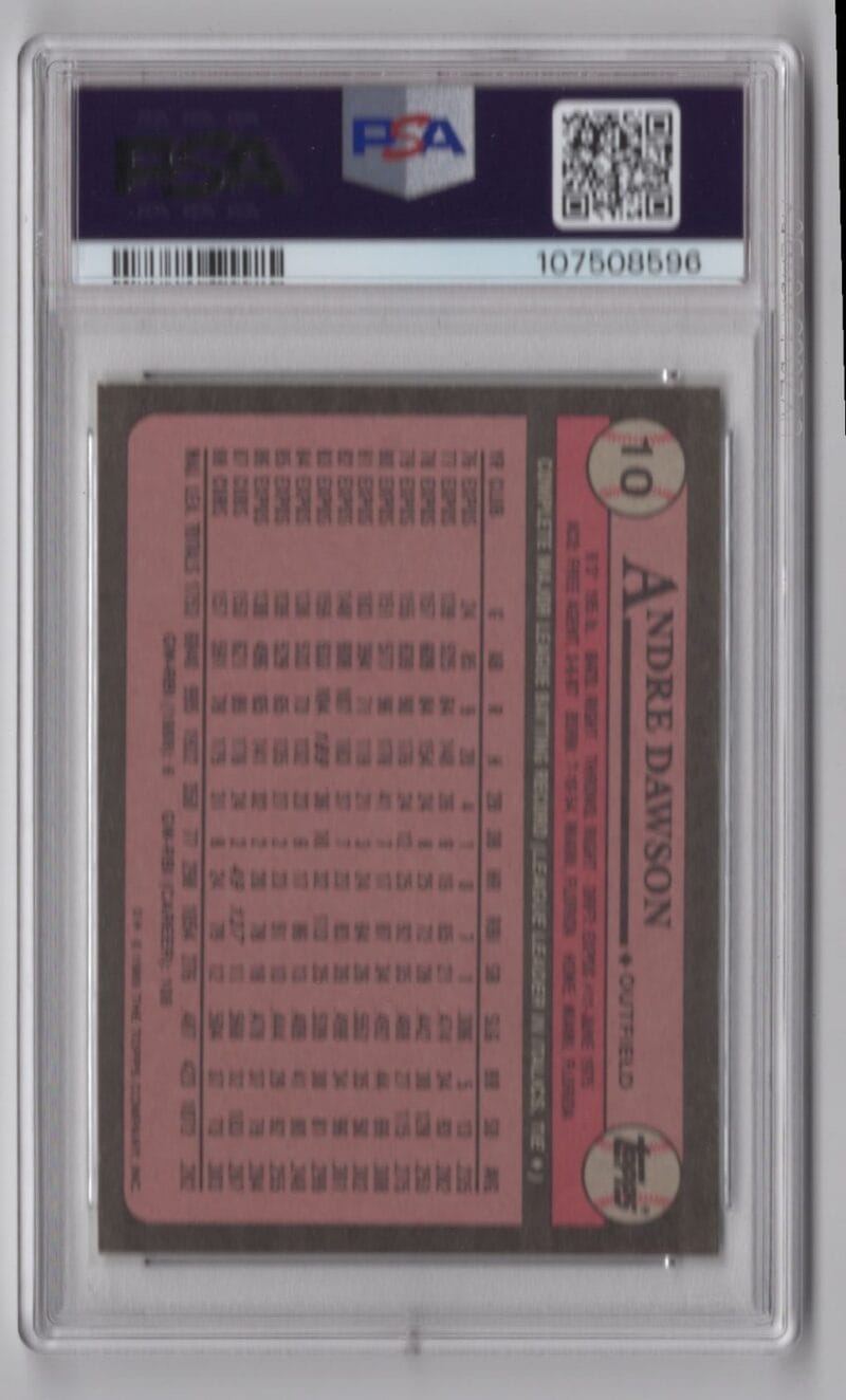1989 TOPPS ANDRE DAWSON PSA 9 CHICAGO CUBS #10 POP 32 - Image 3