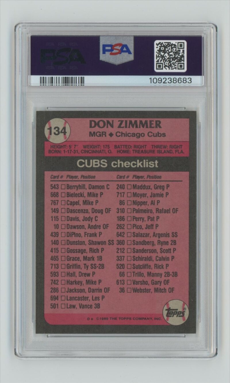 1989 TOPPS DON ZIMMER PSA 9 CHICAGO CUBS #1 - Image 3