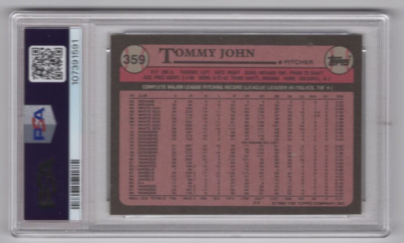 1989 TOPPS TOMMY JOHN PERFECT PSA 10 20.00 10 NEW YORK YANKEES #359 POP 15 W/ - Image 3