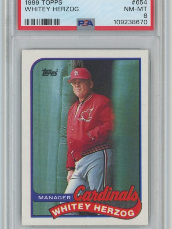 1989 TOPPS WHITEY HERZOG PSA 8 ST. LOUIS CARDINALS #654