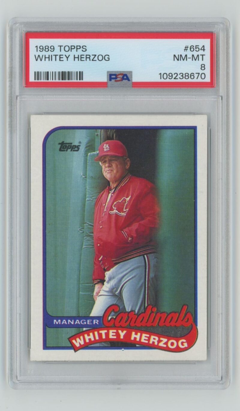 1989 TOPPS WHITEY HERZOG PSA 8 ST. LOUIS CARDINALS #654