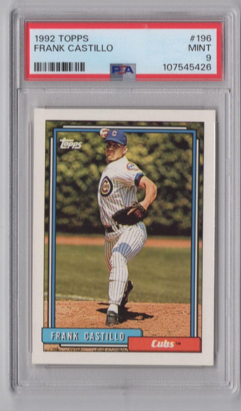 1992 TOPPS FRANK CASTILLO ROOKIE PSA 9 CHICAGO CUBS #196 POP 2 ONLY 1 HIGHER