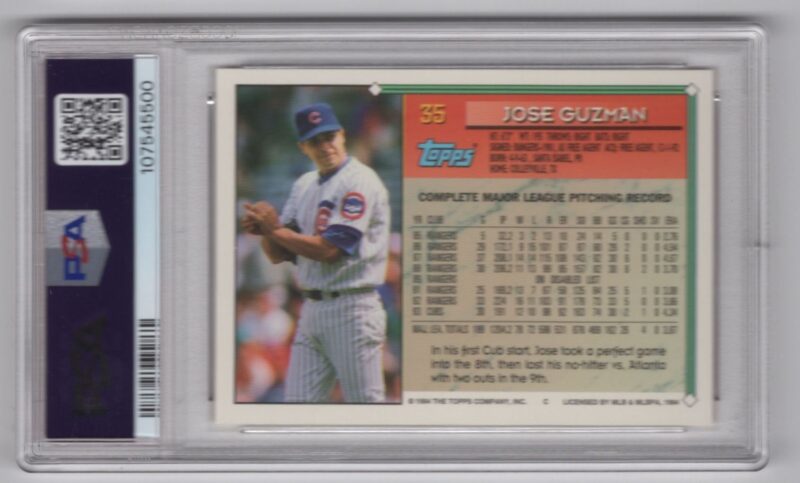 1994 TOPPS JOSE GUZMAN PSA 9 CHICAGO CUBS #35 POP 1 ZERO HIGHER - Image 3