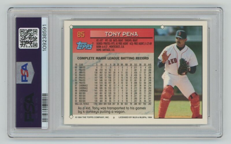 1994 TOPPS TONY PENA PSA 9 BOSTON RED SOX #85 POP 1, ONLY 4 HIGHER - Image 3