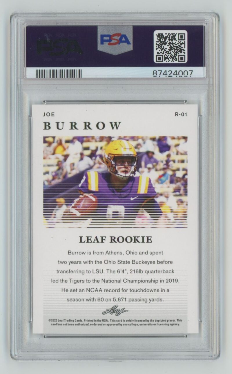 2020 LEAF JOE BURROW PSA 10 MINNESOTA VIKINGS #R-01 . - Image 3
