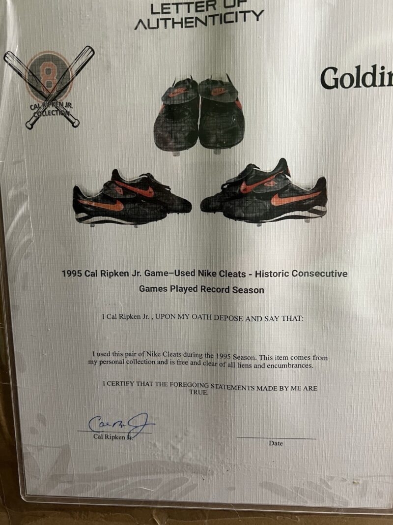 Cal Ripken Game & Pre-Season Worn Cleats, Cap & Batting Gloves and Game Ticket - Image 11