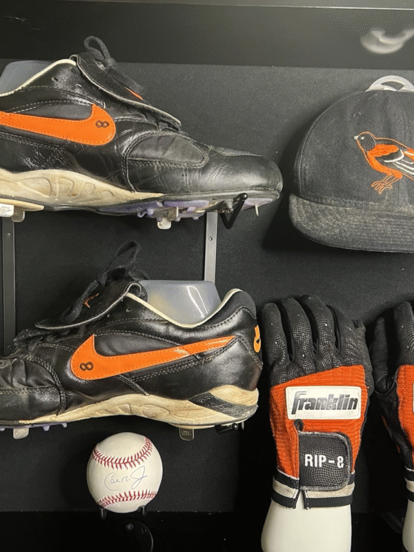 Cal Ripken Game & Pre-Season Worn Cleats, Cap & Batting Gloves and Game Ticket