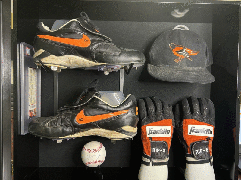 Cal Ripken Game & Pre-Season Worn Cleats, Cap & Batting Gloves and Game Ticket