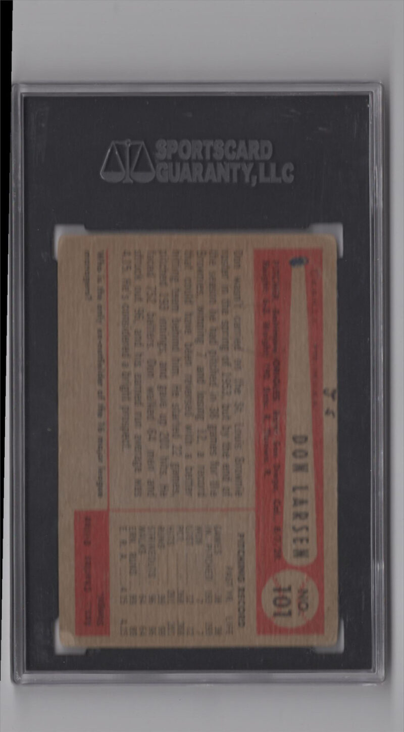 1954 3-15 DON LARSEN ROOKIE AUTO SGC BALTIMORE ORIOLES #101 AUTOGRAPHED - LOW - Image 3