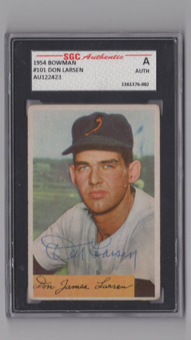 1954 3 15 DON LARSEN ROOKIE AUTO SGC BALTIMORE ORIOLES 101 HAND SIGNED 286366663163