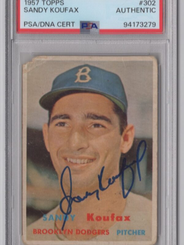 1957 TOPPS SANDY KOUFAX AUTO PSA BROOKLYN DODGERS #302 BOLD KOUFAX AUTOGRAPHED