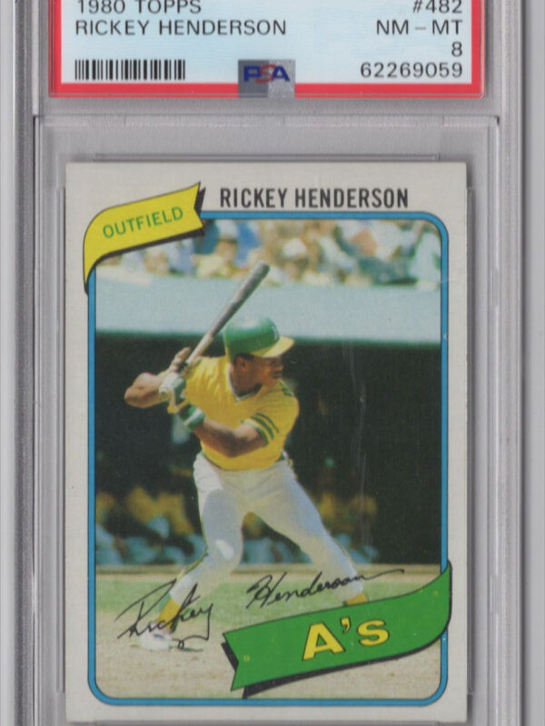 1980 TOPPS RICKEY HENDERSON ROOKIE PSA 8 OAKLAND ATHLETICS #482 HIGH PSA GRADE!