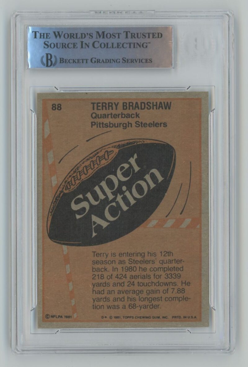 1981 TOPPS TERRY BRADSHAW AUTO BECKETT PITTSBURGH STEELERS #88 INSCRIBED 12 - Image 3