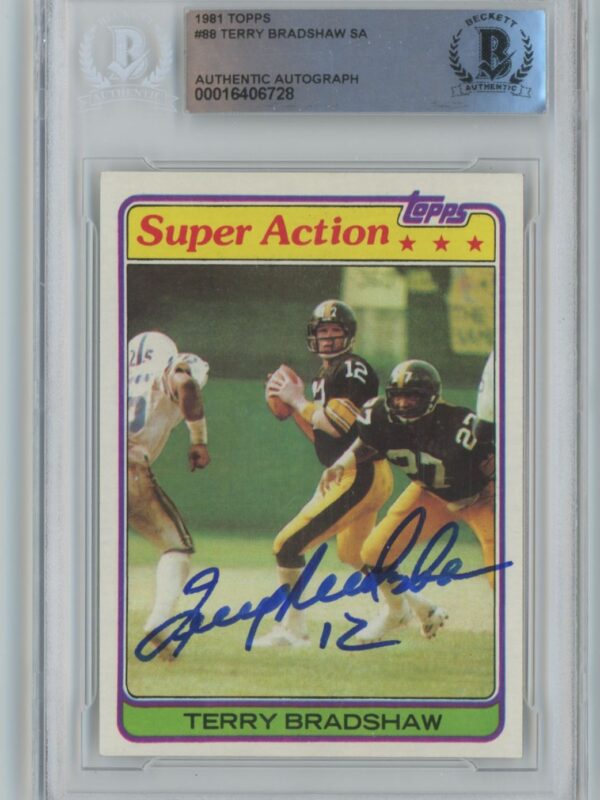 1981 TOPPS TERRY BRADSHAW AUTO BECKETT PITTSBURGH STEELERS #88 INSCRIBED 12