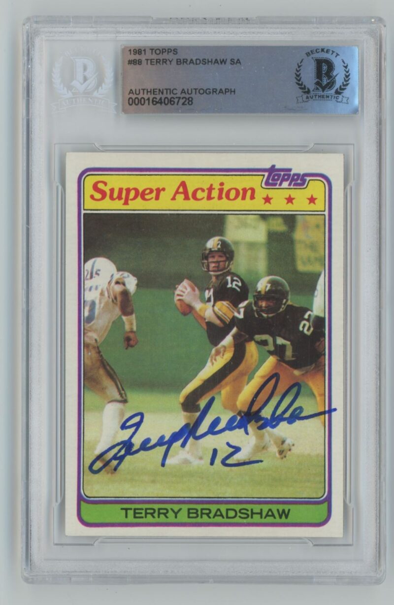 1981 TOPPS TERRY BRADSHAW AUTO BECKETT PITTSBURGH STEELERS #88 INSCRIBED 12