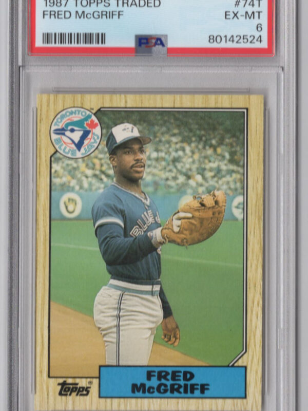 1987 TOPPS TRADED 3-15 FRED MCGRIFF PSA 6 TORONTO BLUE JAYS #74T