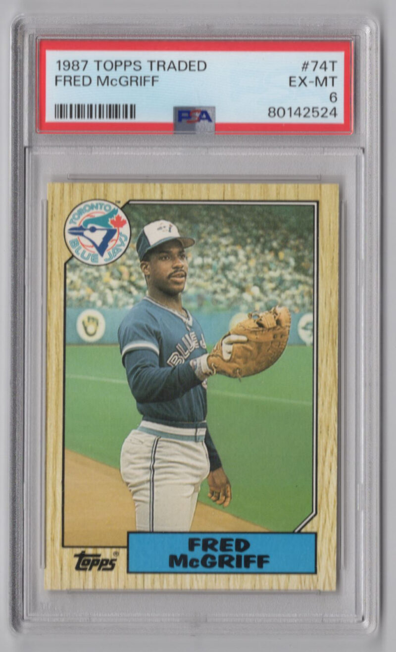 1987 TOPPS TRADED 3-15 FRED MCGRIFF PSA 6 TORONTO BLUE JAYS #74T